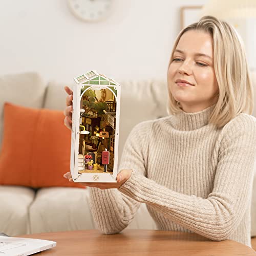ROBOTIME Wooden Book Nook Dollhouse Kit, DIY Wall Hanging Miniature Room, Puzzle House Model Building Kits with LED Lights - Image 2