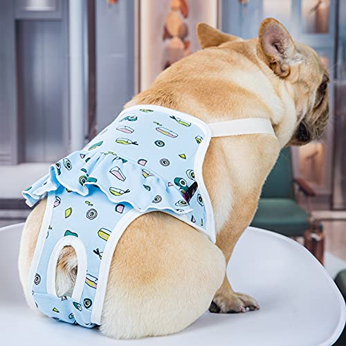 Image of QBLEEV Female Dog Diapers with Adjustable Suspenders, Escape Proof Diapers | Washable Sanitary Panties for Dogs in Heat or Incontinence, Reusable Period Underwear Onesie, Tail Hole & Stay on, Blue, S