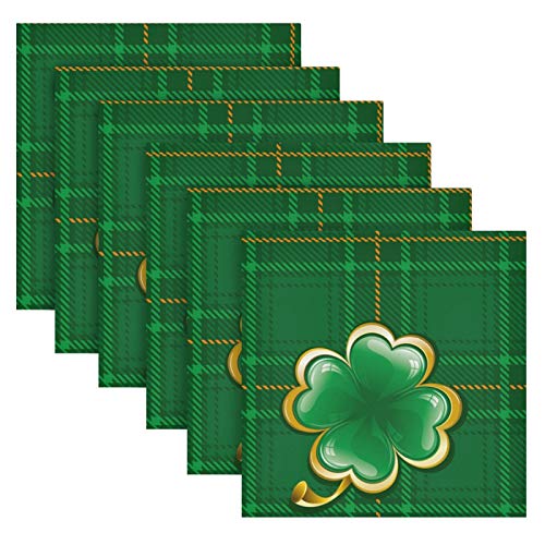 St. Patrick's Day Cloth Napkins Set of 6, Clover Square Premium Polyester Table Linen Napkin for Dinner Parties