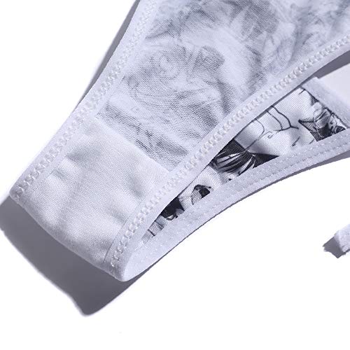 Quker Bean Lolita Japanese Manga Anime Ahego Face Micro Bikini Bra and Thong Set Thigh High Stockings Outfits (Gray) - Image 3