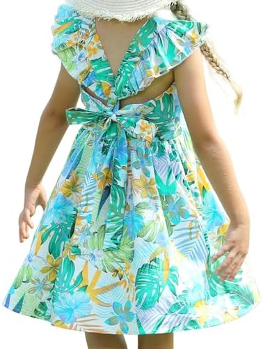 Floral Backless Beach Dress Summer Girls Little Toddler Sundress Colthes,D61,7-8 Years(140)