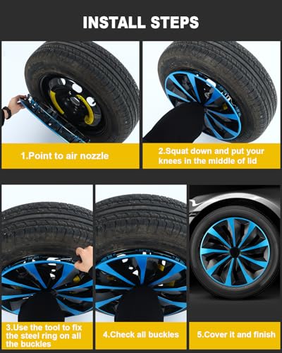 Image of ABX Hubcaps,16 inch hubcaps Set of 4, Wheel Rim Cover ABS Material, Snap On Car Truck SUV Replacement, for Toyota Camry Nissan Mazda etc, Black & Blue