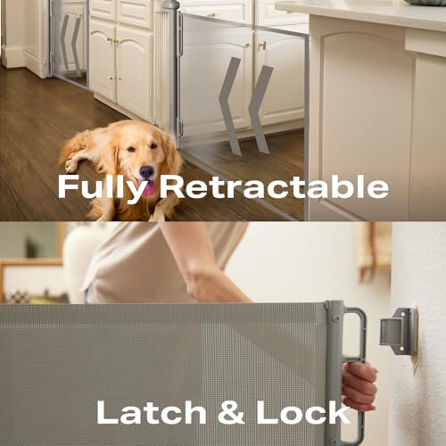 Cumbor 55" Wide Retractable Baby Gates for Doorways, Mom's Choice Award - Mesh Dog Gate for The House, One-Hand Opening Safety Child Gates for Stairs, Pet Puppy Fence Indoor & Outdoor, Gray - Image 4
