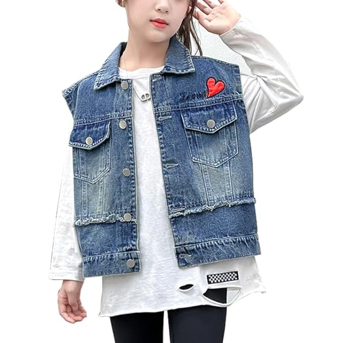 Girls Denim Vest Button-Down Outerwear Sleeveless Jean Jacket size 4-14 years