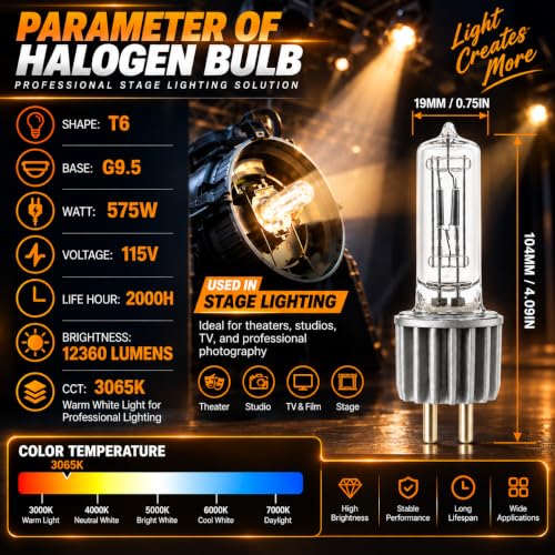 Image of HPL 575 /115 /X 54807 Halogen Bulbs 10 Pack, 575W 115V T6, G9.5 Stage Lamp