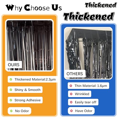 Image of 2 Pack Black Door Streamers Party Decorations,Black Tinsel Foil Fringe Streamers Backdrop for Mens 21st 30th 40th Birthday Decorations,Fringe Curtain Backdrop for Graduation Football Party Decorations