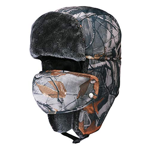Odema Unisex Trooper Trapper Hats Winter Fur Lined Hats Face Masks Hunting Hats Windproof Warm Hats Grey