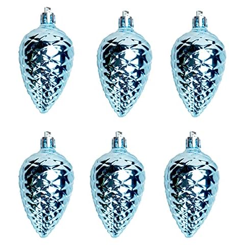 MINGJIANG Set of 6 Pine Cones Christmas Tree Decorations 8 cm Plastic Matt Glitter Christmas Tree Hanging Baubles Decoration Christmas Baubles Ornaments for Christmas, Blue Cover