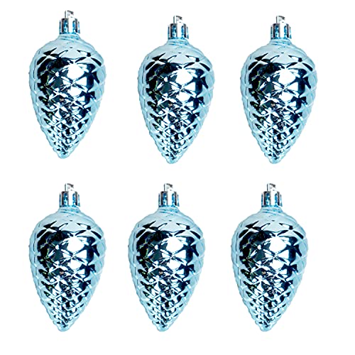 MINGJIANG Juego de 6 Bolas de árbol de Navidad en Forma de Cono de Pino de 6 cm,Adornos navideños de plástico con Purpurina Mate,Adorno Colgante árbol de Navidad (Azul, 6 Piezas) Cover