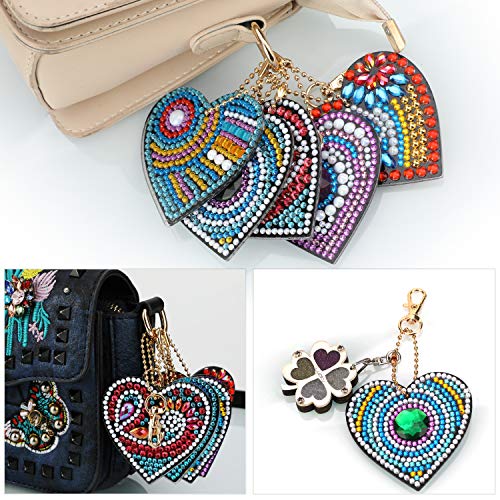 5Pcs DIY Diamond Painting Keychain,MWOOT 5D Full Drill Diamond Rhinestone Love Heart Shape Key Chains Mosaic Making Crafts for Women Girls Bag Purse Handbag Charms Pendant - Thumbnail 2