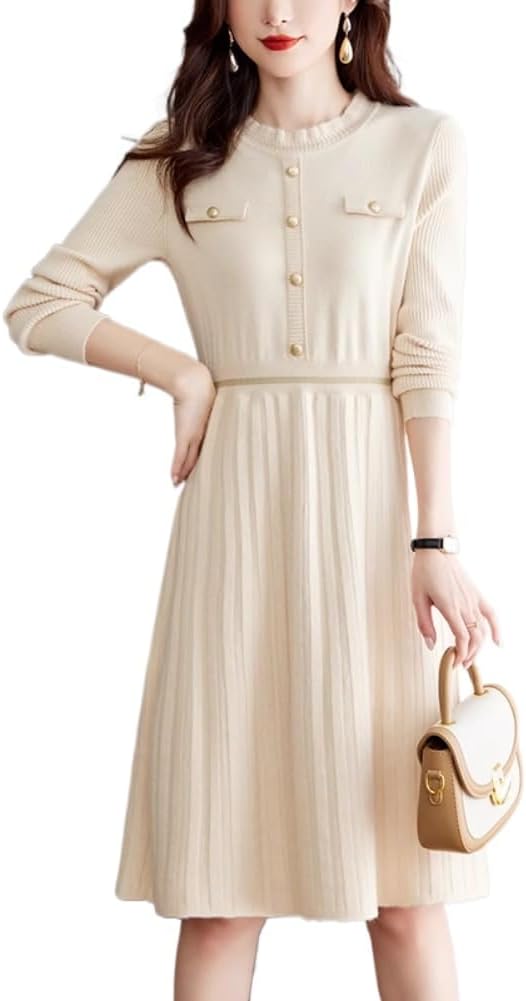 LIXINGHEITANG Wool Knitted Dress Women's Autumn and Winter Layer Slimming Sweater Skirt