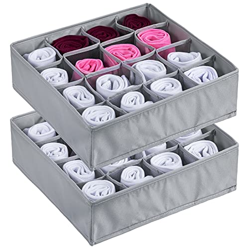Underwear Organizer, Kmeivol 2 PCS Underwear Drawer Organizer, 16 Cell Foldable Sock Organizer, Oxford Cloth Drawer Organizers, Sock Drawer Organizer for Socks, Ties, Lingerie
