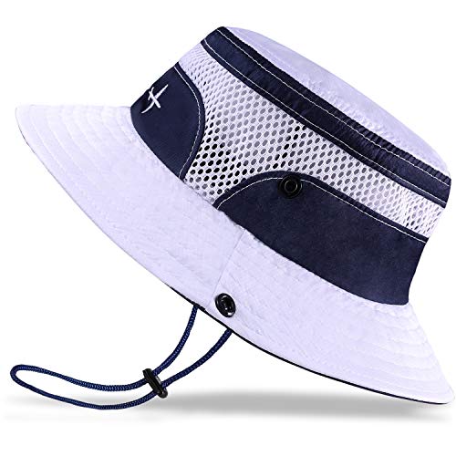 Baby Sun Hat Toddler Sun Hat Kids Breathable Bucket Sun Protection Hat | Adjustable, Stay-on Chin-Strap, Summer Play (Light White, 12-24 Months (19.7'))