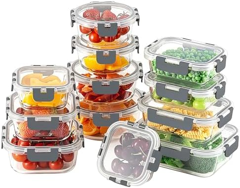 HOMBERKING 24pc Borosilicate Glass Food Storage Containers with S...