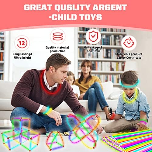 DELEE Glow Sticks Bulk,500PCS Glowsticks Party Packs,Glow in the Dark Party Supplies Decorations,Fort Building Blocks for Kids,Construction Blocks Party Favors Gift for Kids Boys and Girls