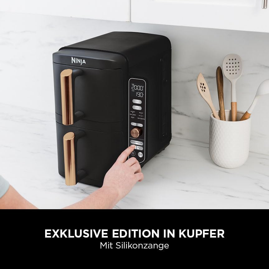 Ninja Double Stack XL Heißluftfritteuse 2 vertikale Schubladen 4 Kochstufen 2 Einschübe platzsparendes Design 9,5 L F...