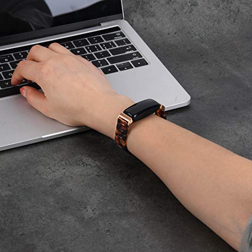 Image of Wongeto Compatible with Fitbit Inspire 2 & Inspire /Inspire HR Bands for Women Girls, Resin Strap with Stainless Steel Buckle Replacement Bands for Fitbit Inspire accssorises (Rose Gold+Tortoise)