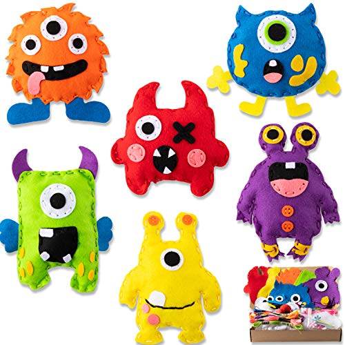 WATINC 6 Monster Sewing Kit Nähsets für Kinder Jungle Animal Filz Nähzeug Wild Tier Anfänger Nähpaket Kreative Indoor Aktivität der Schüler DIY Art Craft Geschenk für Jungen Mädchen Cover