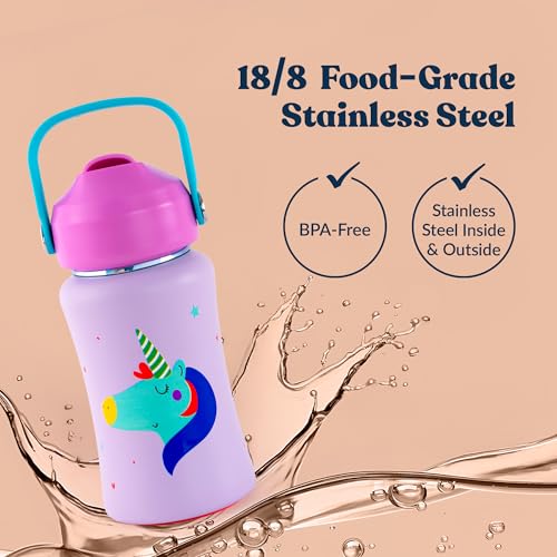 Image of rabitat Steel Play 3.0 Water Bottle for School Kids 450ml, 1+1 Year Brand Warranty | Steel Water Bottle | Steel Bottles | BPA-Free Leak-Proof, Flip-Lock Sipper, EasyCarry Handle Love you to the moon