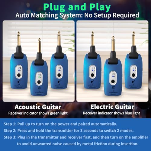Image of A9 Wireless Guitar System 2.4GHz Built-in Rechargeable Lithium Battery 270Rotate Audio Wireless Transmitter Receiver for Guitar Bass Violin Keyboard Electric Instruments (1C-NRJ0-646R)