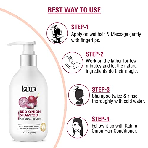 Image of Natural Red Onion Shampoo - Hair Growth Solution & Anti-Hair Fall | Reduces Breakage, Split Ends & Tangles | Dermatologically Tested | 300ml