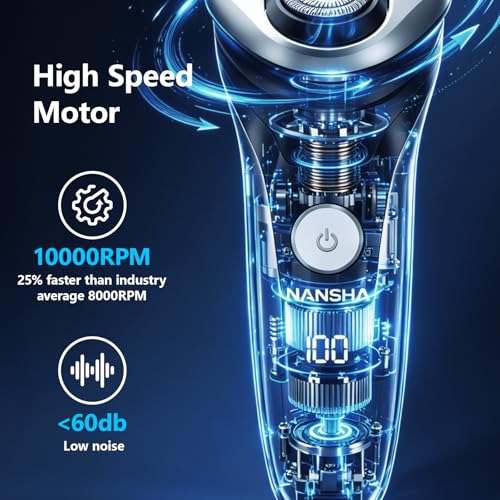 Image of NANSHA Electric Razor for Men with Pop-Up Trimmer, 100% Waterproof Electric Shaver, Rechargeable Cordless Shavers for Men, Type-C, 140Mins Runtime, Plug & Play, Black (Black)