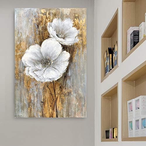 Miniatura 7 de Yihui Arts - Cuadros de pared florales blancos verticales, ramo de lirios, pintura al óleo para decoración de sala de estar, dormitorio, pasillo