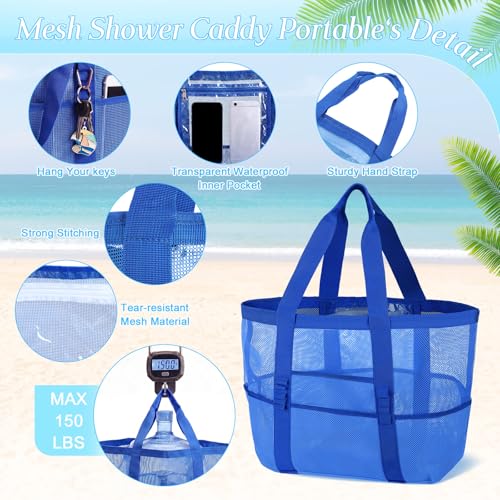 Image of Hillban Large Beach Mesh Bags Bulk for Women Beach Tote Bag with 8 Pocket Zipper Waterproof Sandproof for Pool Cruise Ship