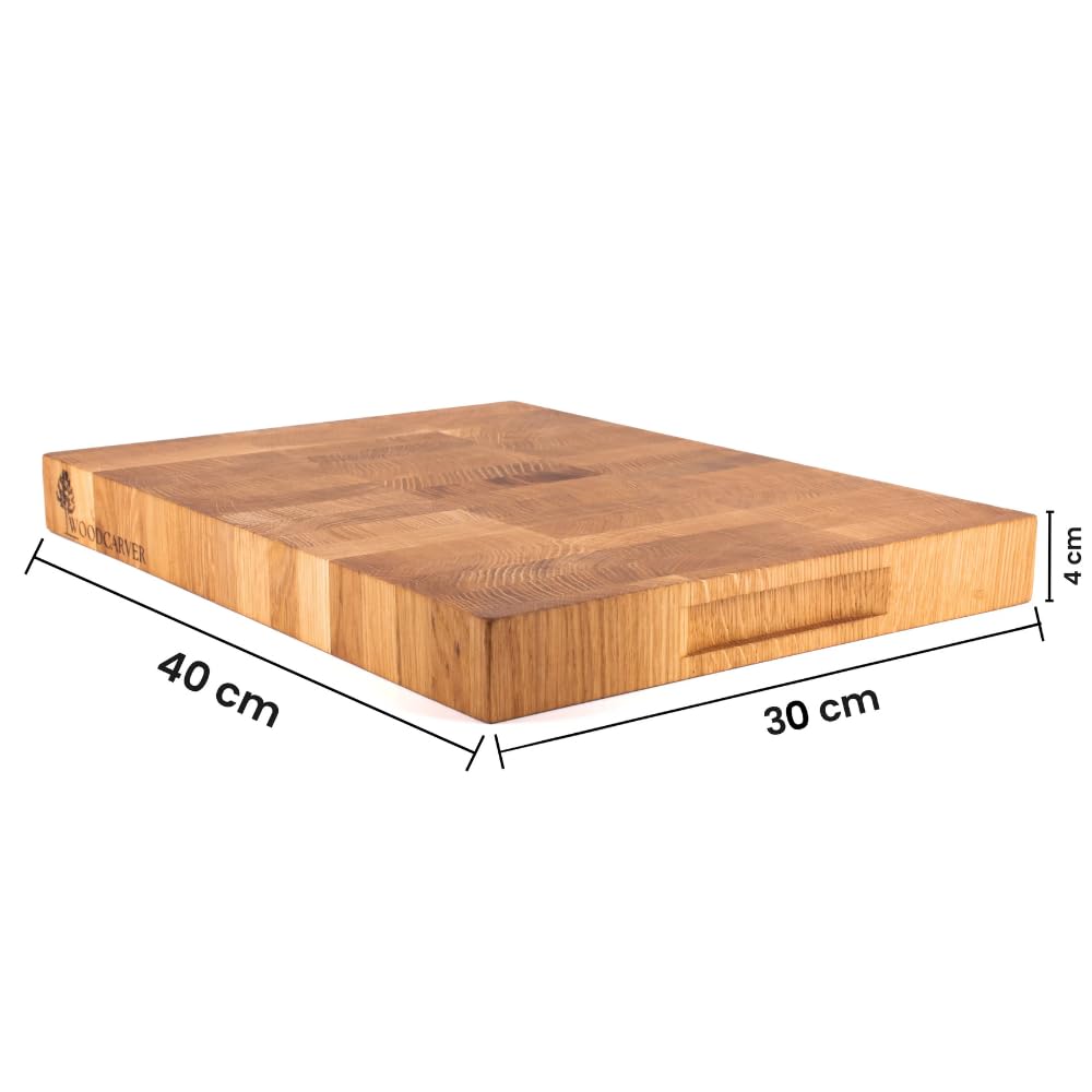 Woodcarver Endgrain Schneidebrett Eiche 40x30x4 cm – Massives Küchenbrett aus Holz – Messerfreundlich & Selbstheilend – Handgefertigt & Geölt – Vielseitig & Langlebig