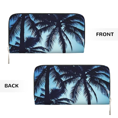 Palm Tree Blue Leather Wallet For Women Girl, Zip Around Credit Card Holder Long Pu Wallet Clutch Purse Waterproof Travel Handbag2