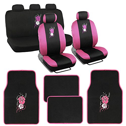 Bdk 13 Piece Pink Hawaiian Hibiscus Flower Print Design Car Auto Seat Cover #TOP26
