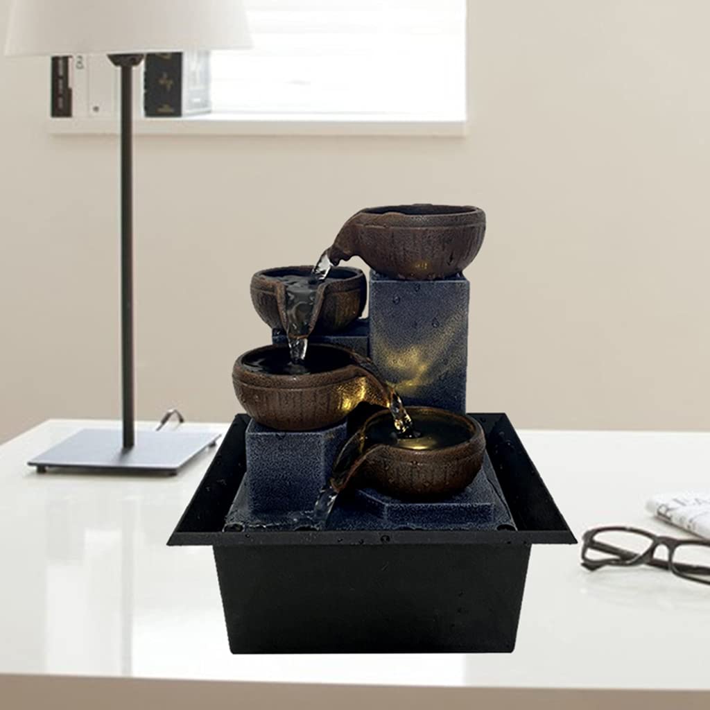 Fuente Decorativa de jardín, Fuente de Agua con Cascada, Feng Shui Zen, decoración para Dormitorio, Oficina, Escritorio, 15,7 x 13 x 19 cm