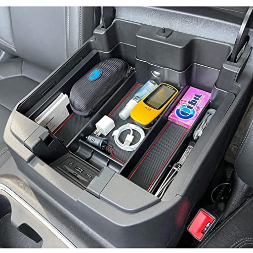 Topinstall Red Center Console Organizer Compatible With 2019-2022 Silverado/Sierra 1500 And 2020-2023 Silverado/Sierra 2500Hd 3500Hd, Armrest Full-Size Tray (Full Console W/Bucket Seats Only) #TOP1
