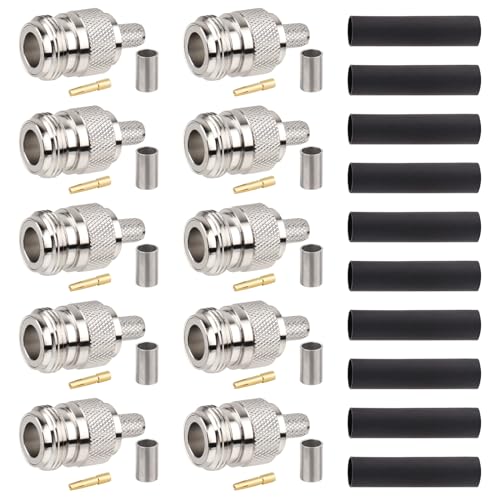 Conector N hembra MOOKEERF para crimpar cable coaxial RG8X y LMR240, pack de 10 unidades