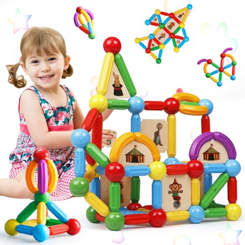 MAGBLOCK 90PCS Magnetic Building Blocks Set Magnet Sticks Balls for Kids 3+