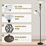 Torchiere Floor Lamp for Living Room, LED Standing Reading Light for Bedroom with Glass Shade for Living Room Corner Bedroom Home Office,Bulbs Included (Red Brown,Glass 2 Head) - Image 2