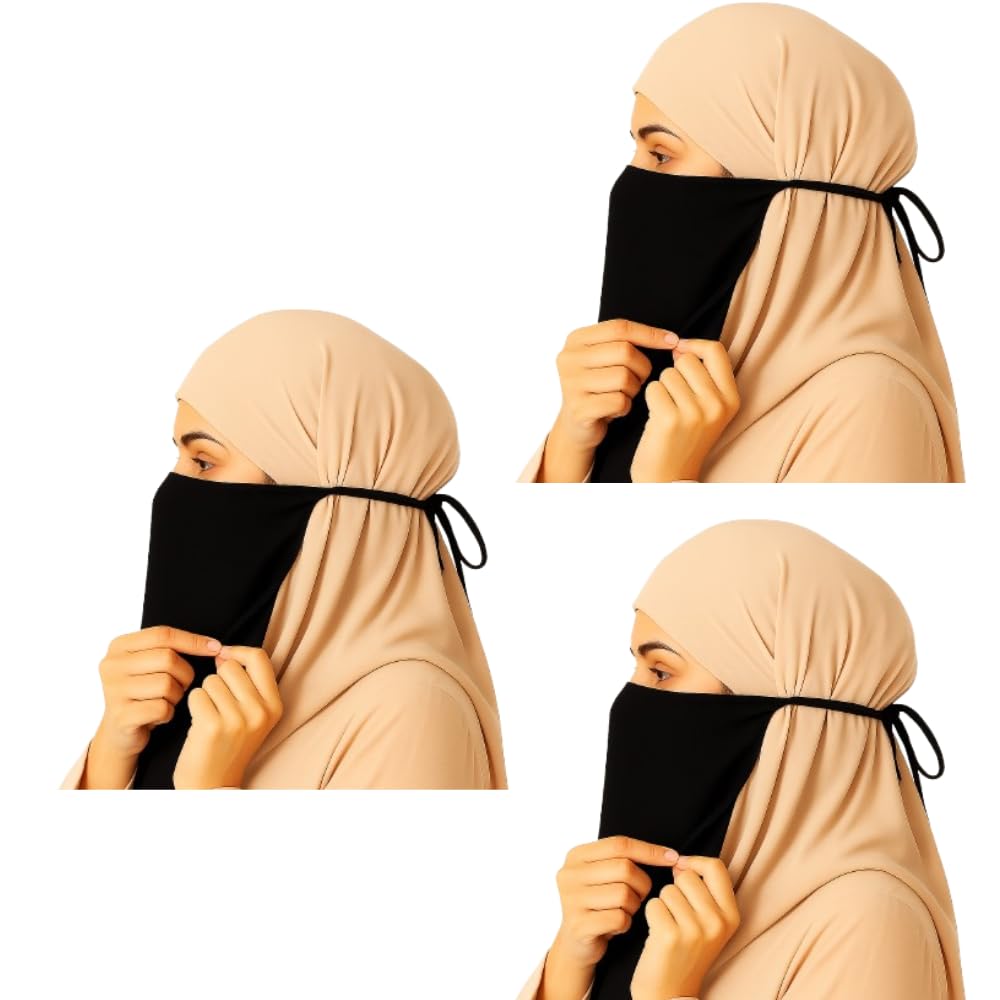 Trending Abaya Nose Piece Hijab Women Girls Nakab Black Half Knot Tying Dori Model Niqab Firdaus Fabric (3)-image-32