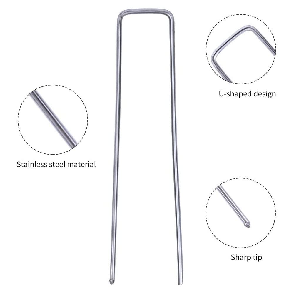 OUNUO 100 Picchetti Giardino Zincato, Picchetti Telo Pacciamatura, Anti Ruggine a Forma di U, Picchetti Rete Giardino per Reti Recinzioni Erba, Reti, Recinzioni, 150mm x 25 mm, Ø 3 mm