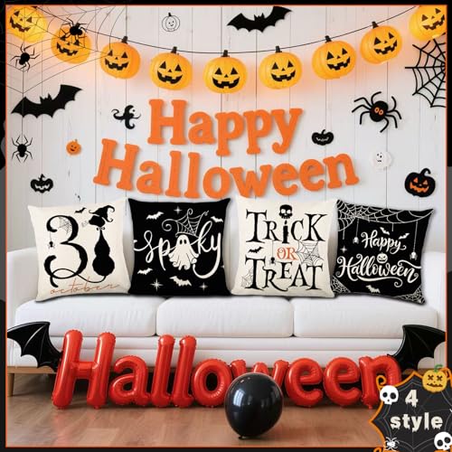 Halloween Pillow Covers 18x18 Inch, Set of 4 Ghost Black Cat Pumpkin Decor - image 6