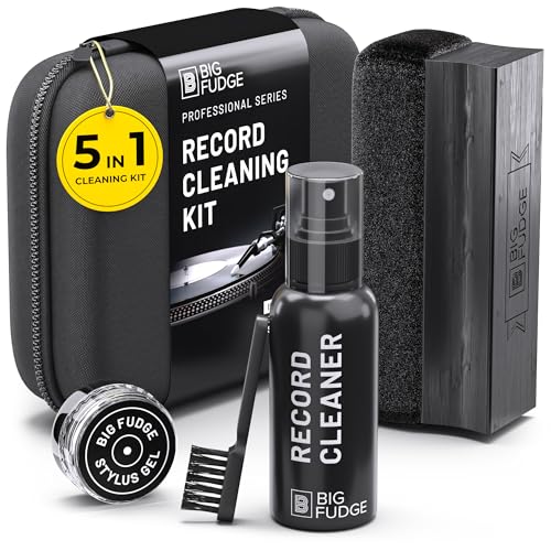 Big Fudge 5-in-1-Reinigungsset für Vinyl Schallplatten - Schallplatten Reinigung mit weicher Samtbürste Stylus Gel Reinigungslösung & Tasche - Professioneller Vinyl Reiniger