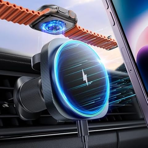 NIYEVN for 15W iPhone 16 MagSafe Car Mount Charger, 2-in-1 Apple Watch Car Charger & Car Mount Charger, Double Hook Wireless Car Charger for iPhone 16 Pro Max 15 14 13 12 Pro Max Plus Apple Watch Cover
