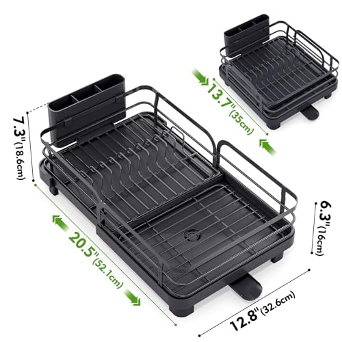 TOOLF Expandable Dish Rack, Dish Drying Rack for Kitchen Counter, Foldable Dish Dryer Rack, Stainless Steel Dish Drainer Racks with Cutlery Holder, Collapsible Dish Drying Racks Standard Size,Black by TOOLF - Image 9