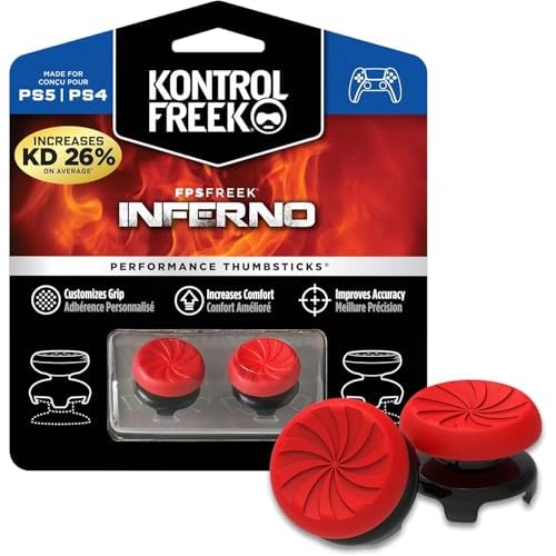 KontrolFreek FPS Freek Inferno für Playstation 4 (PS4) und PlayStation 5 (PS5) | Performance Thumbsticks | 2 x Hoch Konkav | Rot