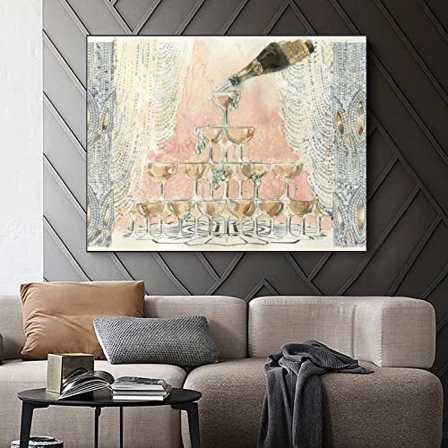 Modern Oil Painting Champagne Art Painting Poster Print Illustration Canvas Painting Wall Art Poster For Bedroom Living Room Decor 24X32Inch(60X80Cm) Frame-Style #TOP2