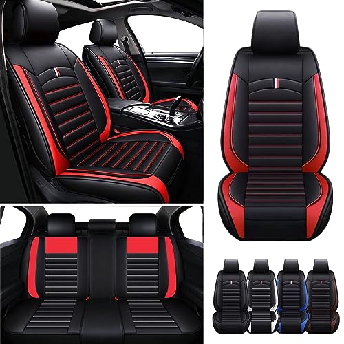 JOYOTO 5pcs Pu Leather Car Seat Covers Fit for Honda Accord Civic CR-V Insight,Waterproof Car Seat Cushion Protector,Black Red