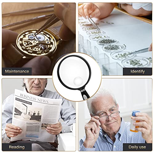 Feosky Handheld Reading Magnifier, 10X Magnifier, 75mm Shatterproof Lens, Non-Slip Handle for Adults Close Work, Seniors Reading and Nature Exploration, Hobby Observation(Silver)