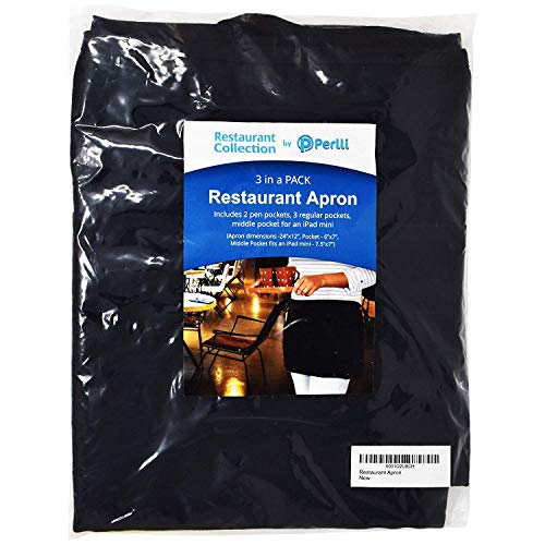 PERLLI Waist Apron with Pockets 3 Pack Half Server Aprons for Men Women, 12 Inch Black Apron 3 Pockets Poly Cotton Apron - Thumbnail 5