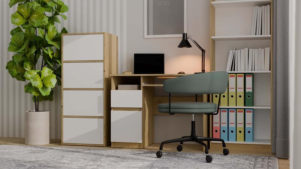 BDW Alma Commode Moderne avec 4 Portes, 50 x 119 x 40 cm, pour Chambre d'enfant, Salon, Couloir, système Tip-on - Artisan Chêne/Blanc