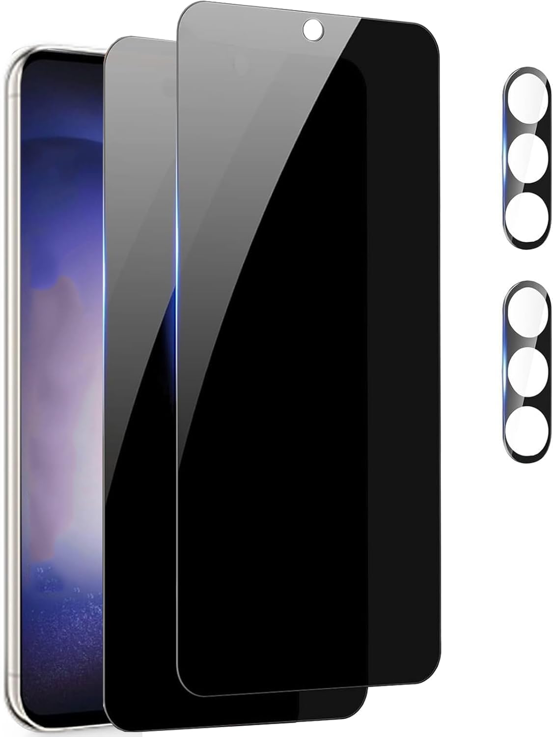 (2+2PCS)RUNGOS for Samsung S24 FE Privacy Screen Protector Tempered Glass, with Camera Lens Protector [Fingerprint Sensor Friendly] Anti Spy Privacy Screen for Samsung Galaxy S24 FE Screen Protector 1