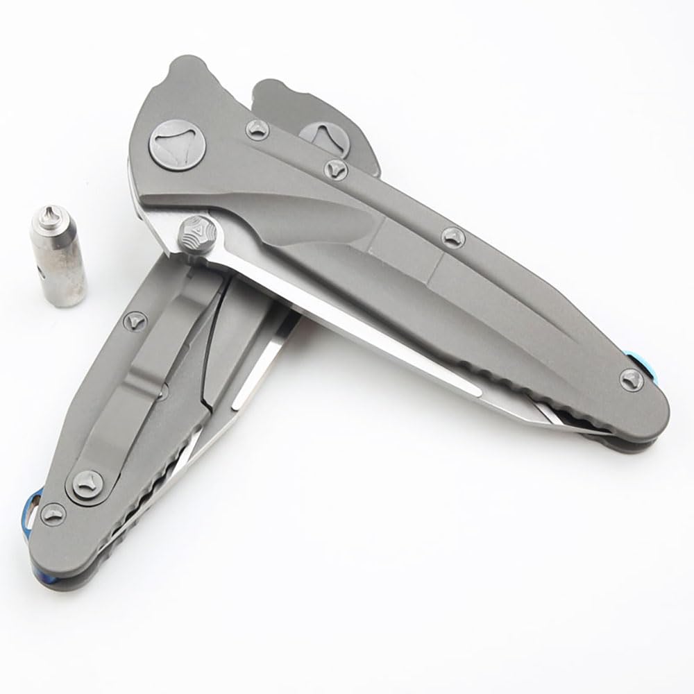 Klappmesser 9" Taschenmesser Premium Aus Edelstahl D2 & Titan, Outdoor Survival Messer Camper Jagdmesser, Scharfes Einhandmesser, Gegen Praktisch Messer EDC mit Taschenclip, Keramik Lager & Werkzeug